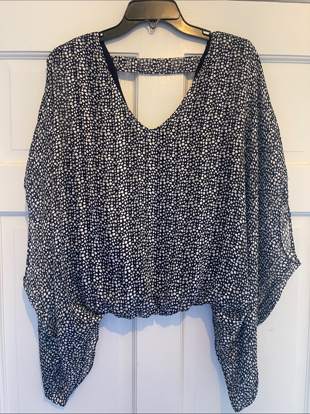 Tyche Navy and White V-Neck Printed Blouse